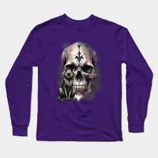 Goth Skull and cat Long Sleeve T-Shirt